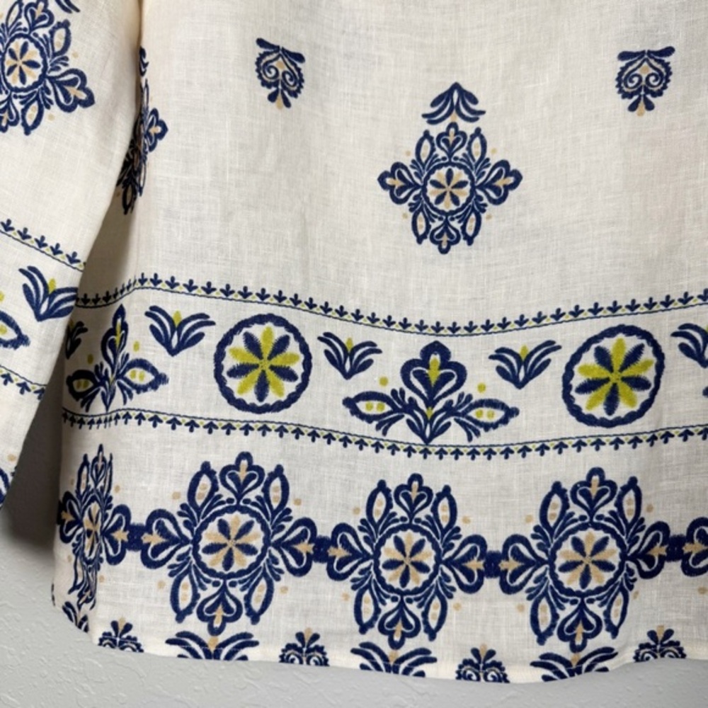 Francesca Bettini linen cream blue boho blouse top S - Picture 4 of 11